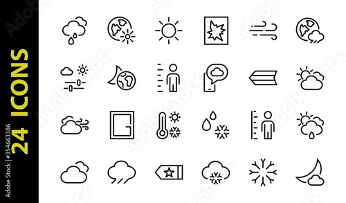 WEATHER set of icons, icons such as weather forecast and clouds, wind, rain, snow, weather settings and sunny weather and much more. Editable stroke, simple vector lines