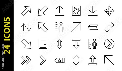 Set of line arrows, directions, arrows, contains icons such as pause, continuation, directly, to the right, Editable stroke. 480x480, On a white background, Vector illustration