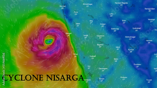 Mumbai,India. June 26th 2020:
Cyclone Nisarga. Tracking of super cyclone Nisarga over the arabian sea. Near to Indian city mumbai  photo