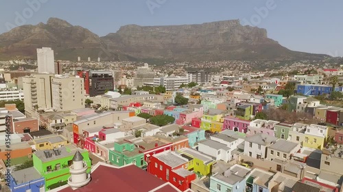 An aerial view shows traffic bustling in the city of Bo-Kaap in Cape Town, South Africa.