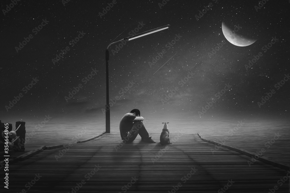 silhouette of a man walking in the night Stock Photo | Adobe Stock