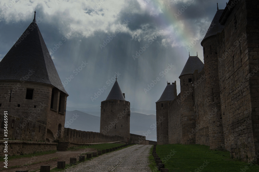 Fototapeta premium Gewitter über Carcassonne in Frankreich