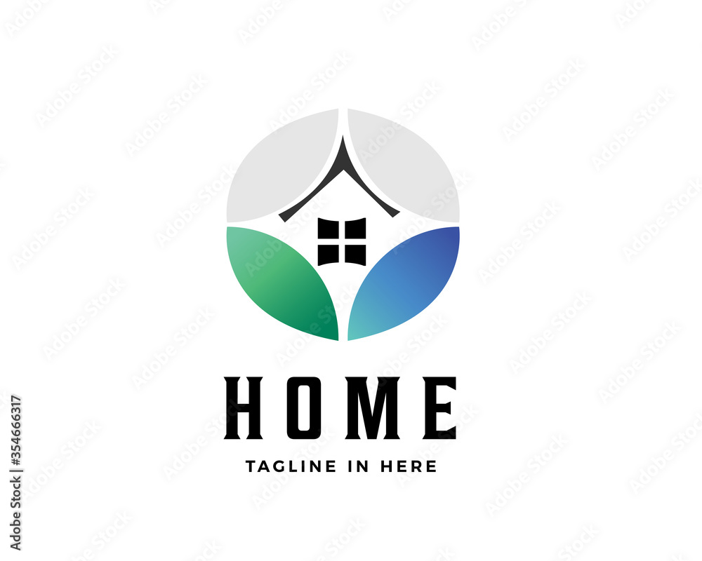 Circle leaf nature home residential logo design inspiration