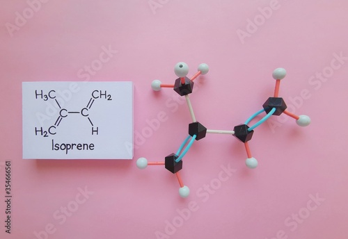 Photography Molecular structure model and structural chemical formula of isoprene molecule