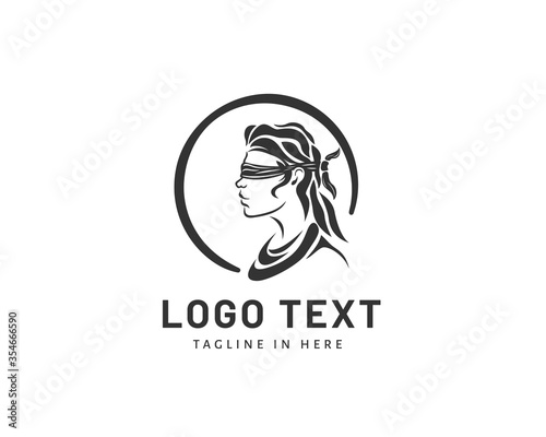 Circle line art women blindfolded justice balance law logo design inspiration