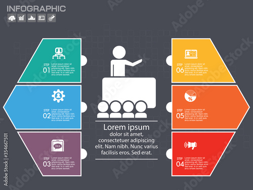 Vector puzzle pieces template for infographic. Business concept with 6 options. Eps 10. Can be used for diagram, banner, number options, workflow layout, step up options, web design etc.