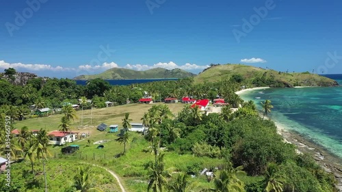 An aerial view shows dwellings on Yanuya Island, Fiji. photo