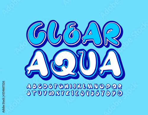 Vector artistic emblem Clear Aqua with retro style Font. Creative handwritten Alphabet Letters and Numbers