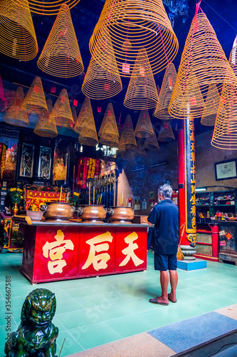 Spiral Incense at Thien Hau Temple (Hoi quan Quang Trieu pagoda) - One of Vietnamese Chinese temple at Ho Chi Minh City (Saigon), Vietnam photo