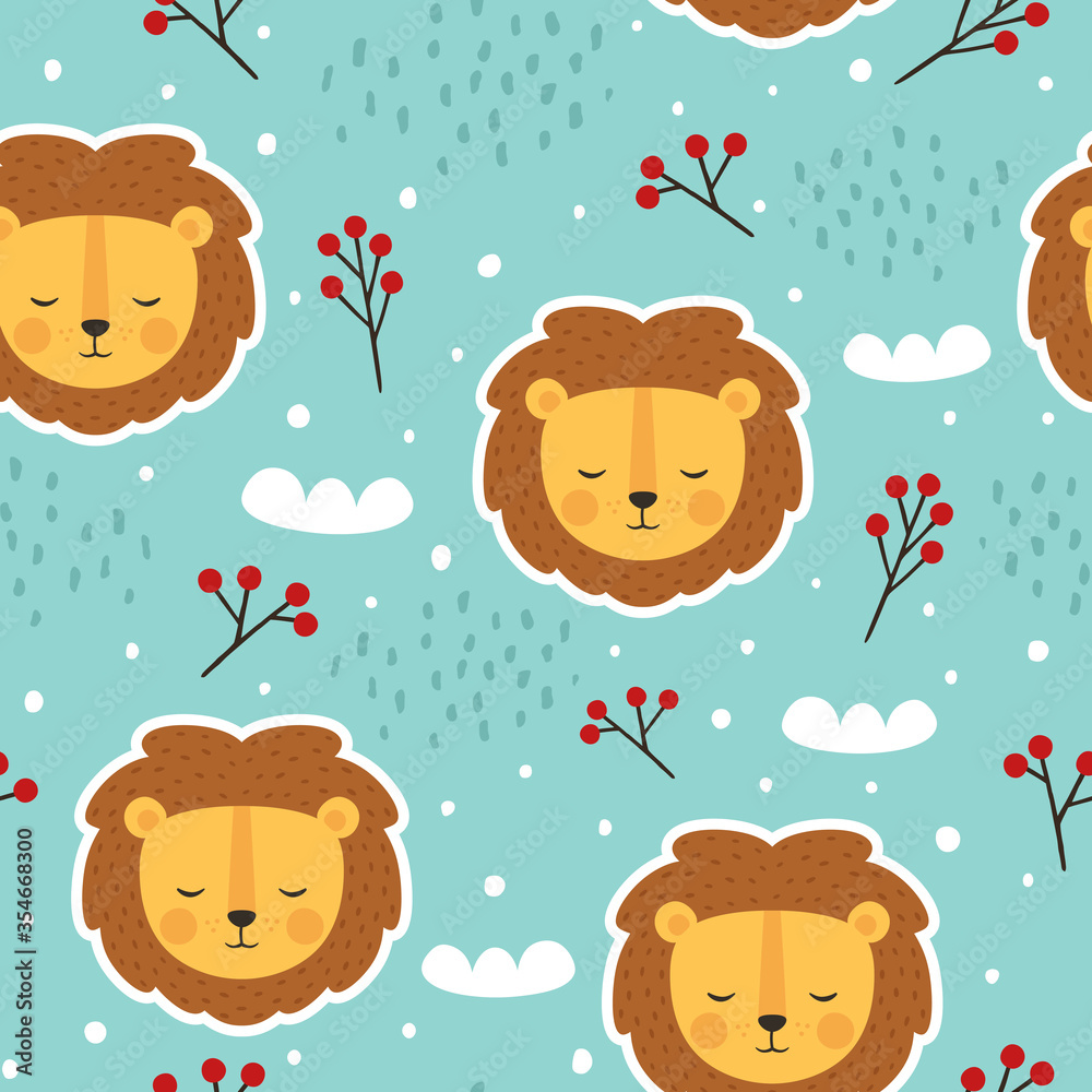 Lion cute seamless pattern, vector illustration background, animal cartoon pattern for kids Lion cute seamless pattern, vector illustration background, animal cartoon pattern for kids