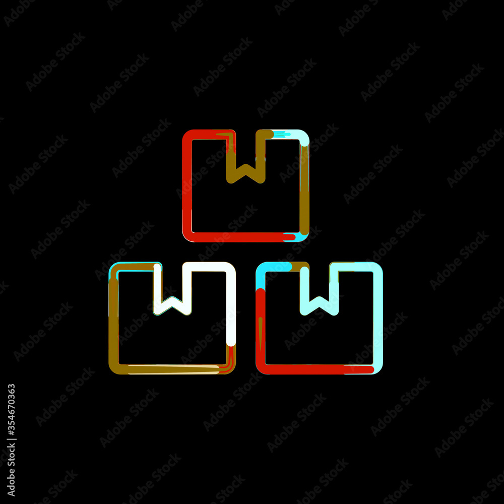 Symbol boxes from multi-colored circles and stripes. Red, brown, blue, white Symbol boxes from multi-colored circles and stripes. Red, brown, blue, white
