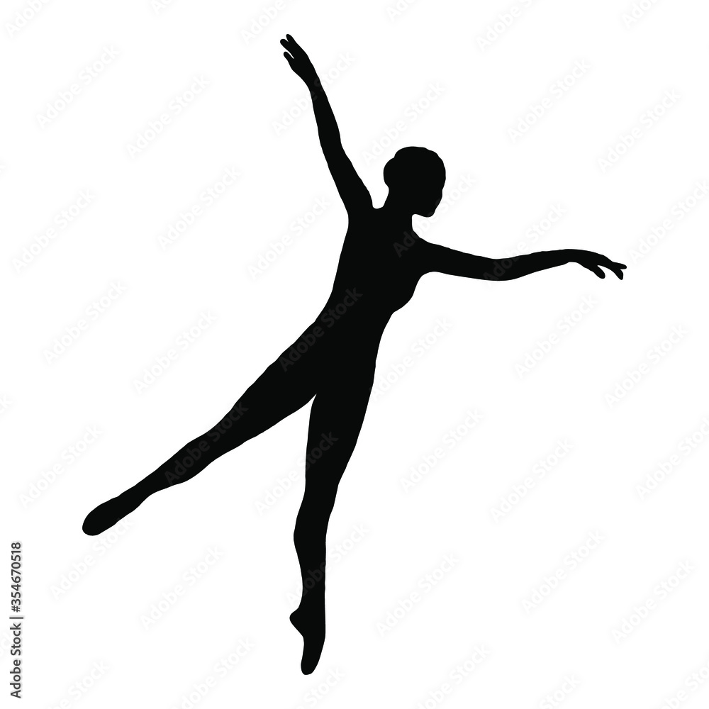 Black silhouette of a ballerina. Hand-drawn vector illustration on white background.