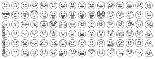 Black and white faces emoji. Stencil emoticon icon vector set