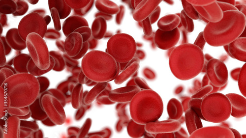 3d render Blood cells flying through arteries on white background