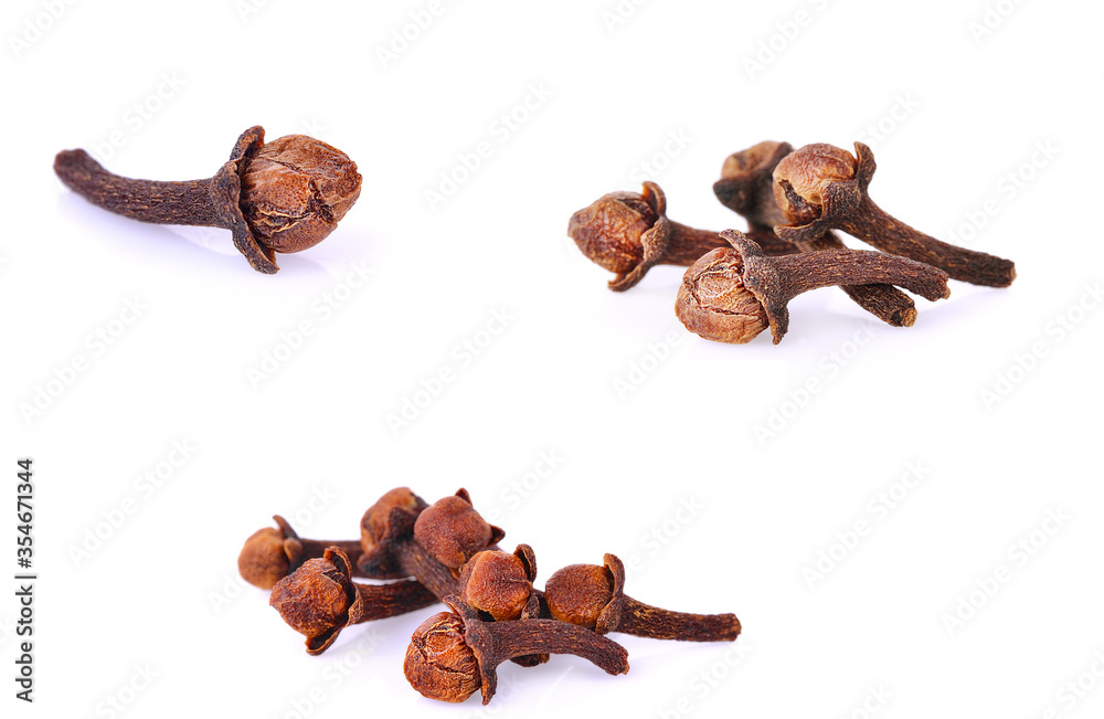 set of Cloves (flower buds of Syzygium aromaticum). Clipping paths, shadow separated;herb for health.