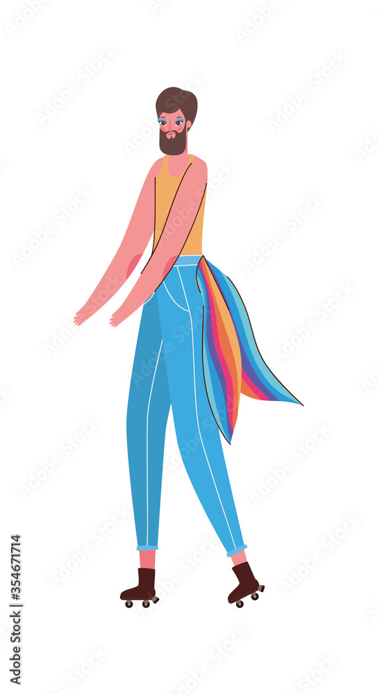 Man cartoon with costume and lgtbi flag vector design Man cartoon with costume and lgtbi flag vector design