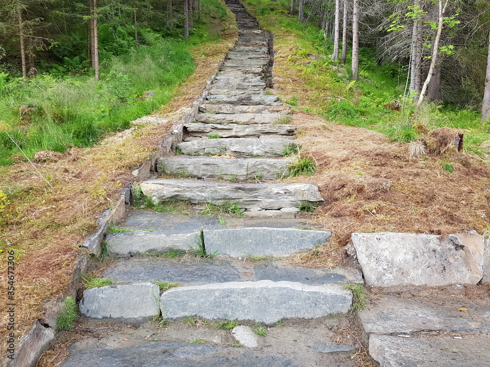 the sherpa stone stairs up to the oyfjellet mountain in mosjoen, northern Norway