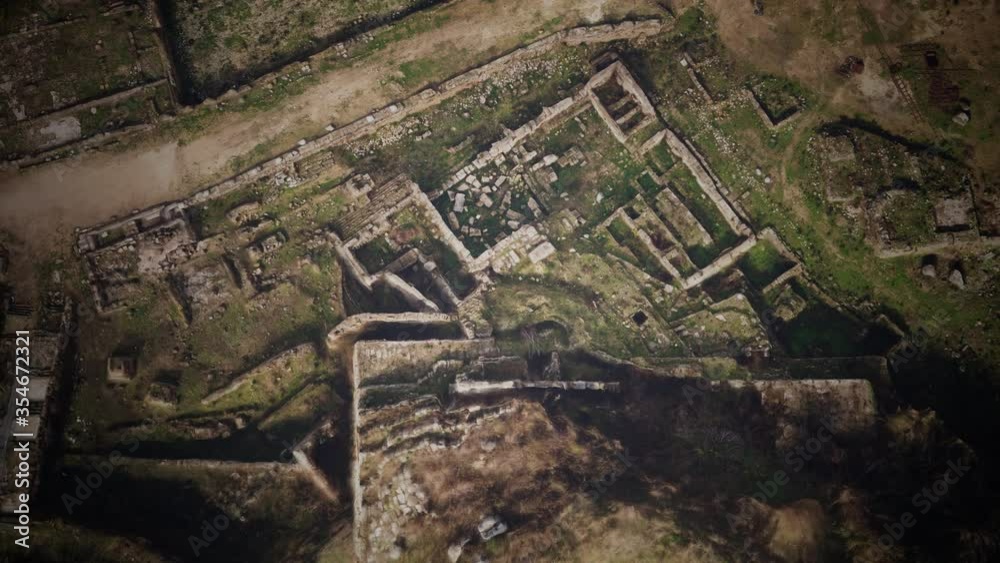 Aerial drone view of the ruins of ancient castle Aerial drone view of the ruins of ancient castle