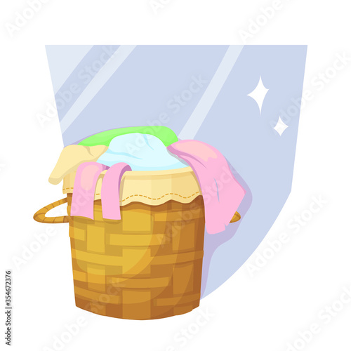 basket with dirty linen and clothes for washing vector illustration