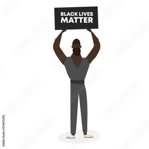 Stop racism slogan. Black lives matter. Black man protests