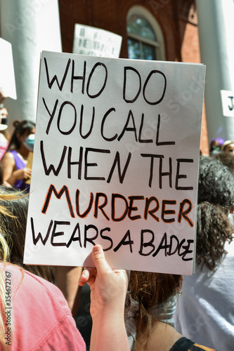 Leesburg, VA / USA - May 31st 2020: Protestors at Leesburg Rally for BLM and the signs.