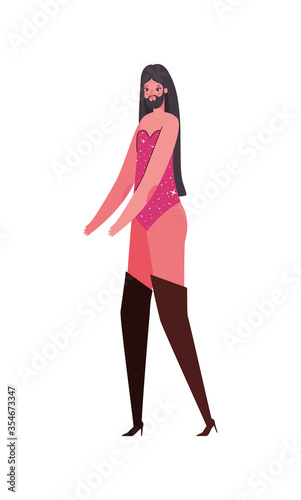 Transvestite man cartoon with costume vector design