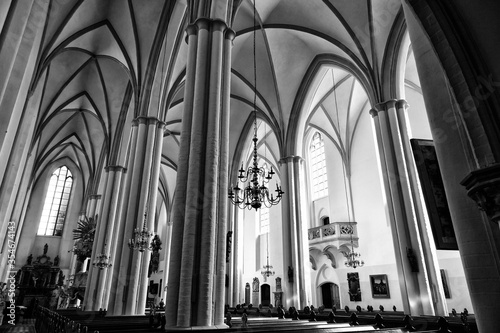 Interior of the Church of St. Mary on the Alexanderplatz (black and white). Berlin, Germany.