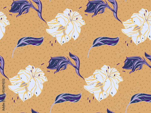 Image without seams. Beautiful pattern on a summer theme. Pattern consisting of  plants and  flowerbed. Background image.

