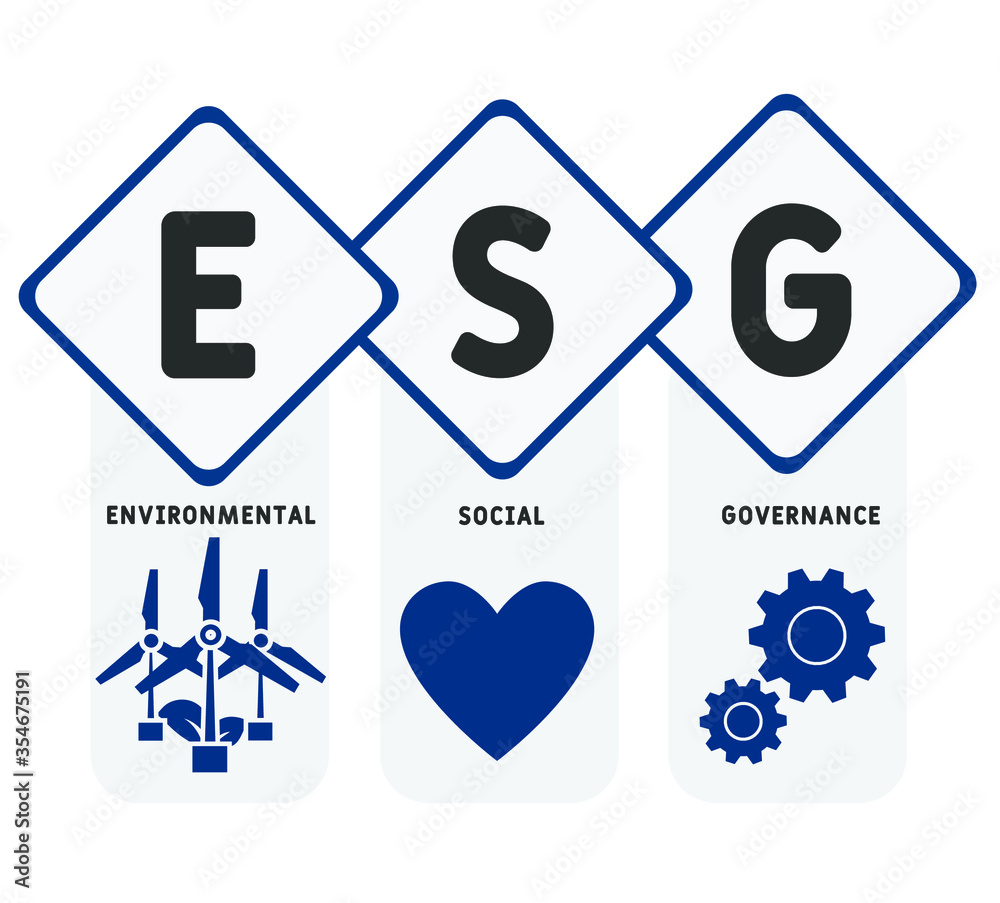 ESG concept of environmental, social and governance vector illustration with icons. Sustainable and ethical business