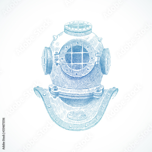 Hand drawn vintage diving helmet - vector illustration