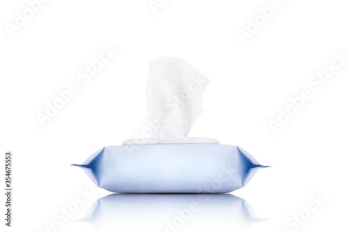 Quadro su tela Package of wet wipes or tissue isolated on a white background