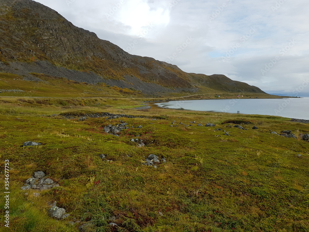 landscape with sea and mountains in northern Norway