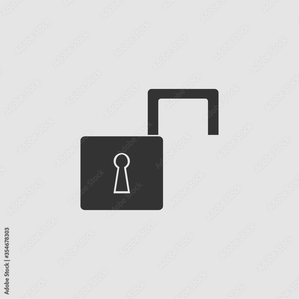 Open padlock icon flat. Open padlock icon flat.
