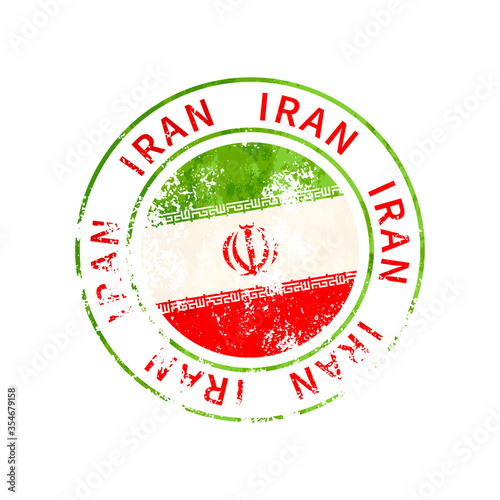 Iran sign, vintage grunge imprint with flag on white