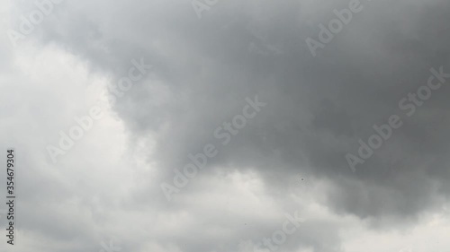 Dark Clouds passing by and birds flying. A sudden change in weather.