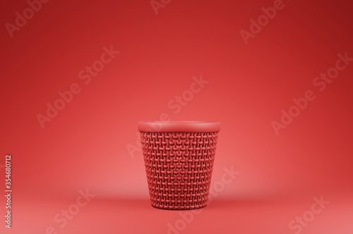 RedCylinder wicker baskets for clothes. Illustration wallpaper for backdrop background. 3D Rendering. 