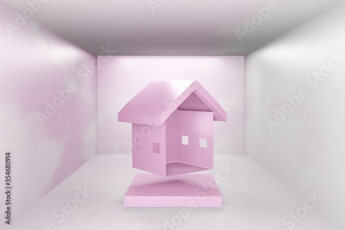 Model home pink. Family lifestyle success. Illustration wallpaper for backdrop background. Business brochure cover wed design product presentation. 3D Rendering. 