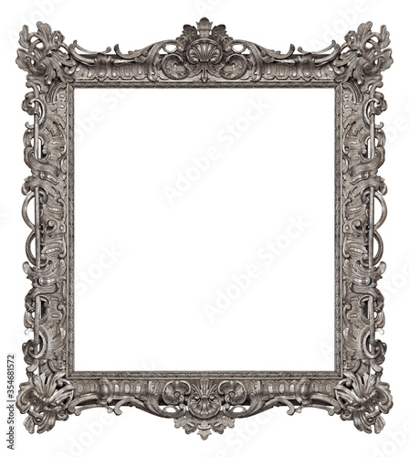 Panoramic silver frame for paintings, mirrors or photo isolated on white background