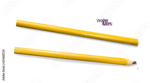 Construction or carpenter pencils yellow. Realistic tool isolated on white background for marking. Supplies, stationery. Vector illustration.