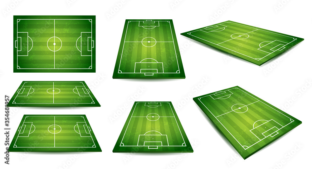 Soccer, European football field in top view different angles point of