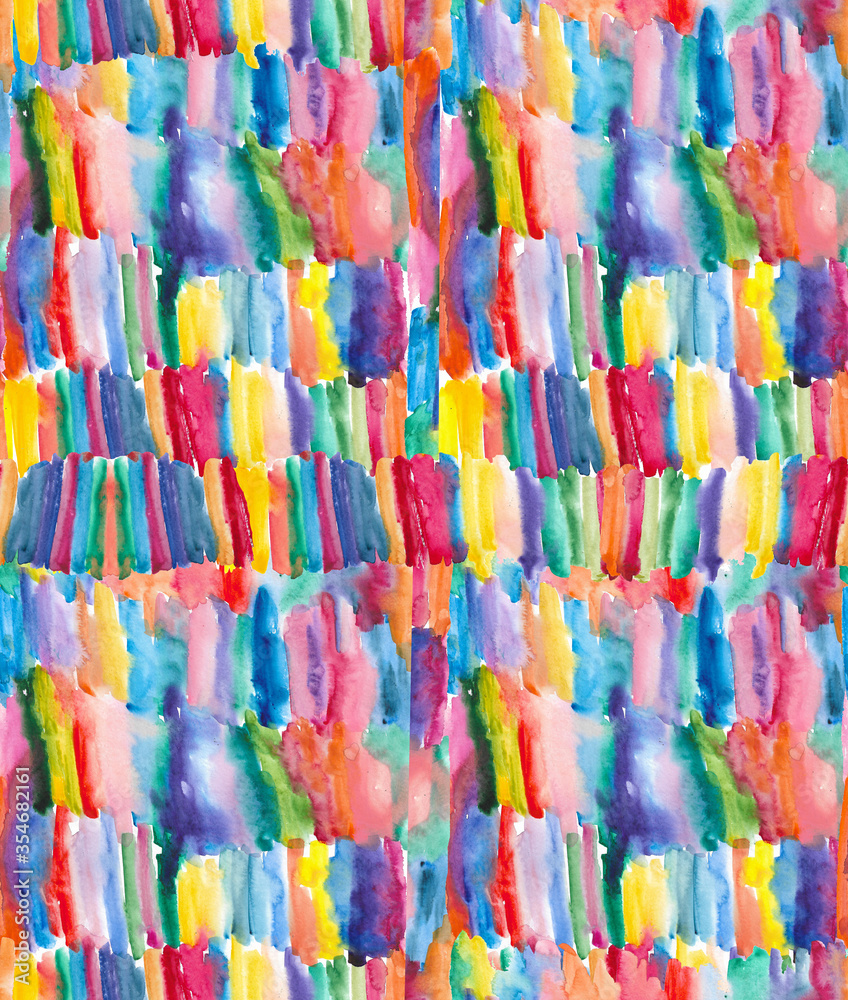 Watercolor seamless pattern made of mosaic  in rainbow colors