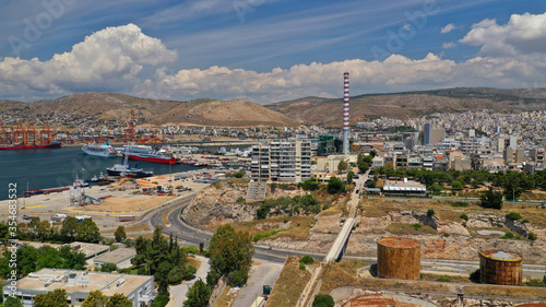 Εκτύπωση καμβά Aerial drone photo of old abandoned fertiliser factory in Piraeus port where tom