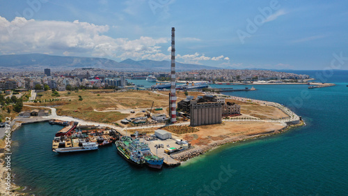 Εκτύπωση καμβά Aerial drone photo of old abandoned fertiliser factory in Piraeus port where tom