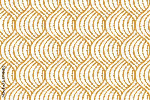 The geometric pattern with wavy lines. Seamless vector background. White and gold texture. Simple lattice graphic design