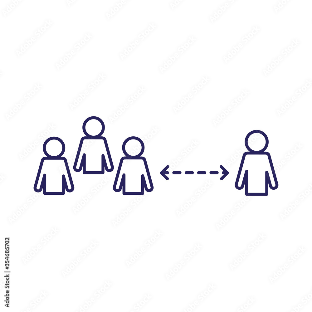 Social distancing between avatars line style icon vector design Social distancing between avatars line style icon vector design