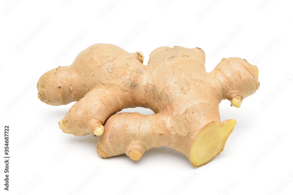 Fresh ginger rhizome isolated on white background. Clipping path.