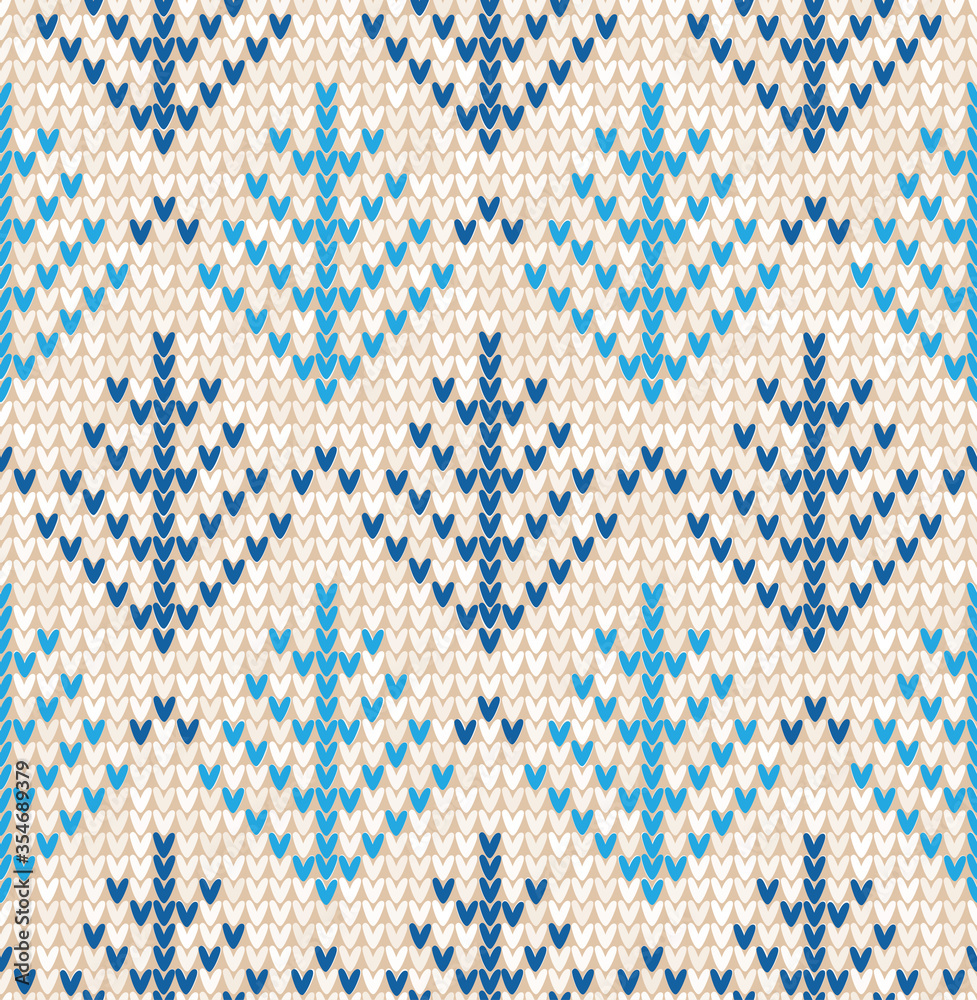 Christmas Scandinavian flat style white and blue knitted seamless pattern with trees