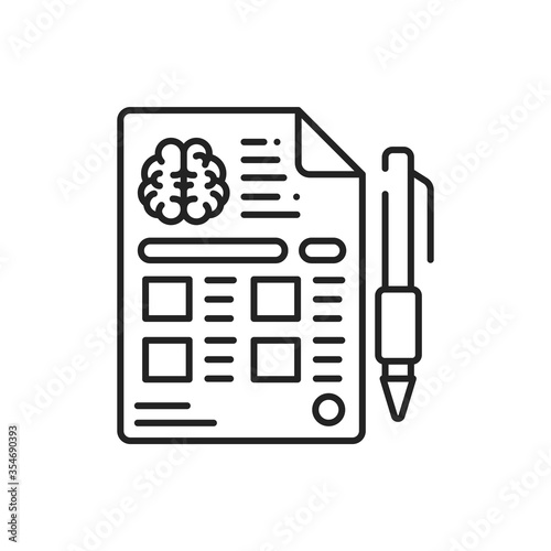 Diagnosis and treatment dementia line black icon. Medical clipboard. Health care concept. Sign for web page, mobile app, logo. Editable stroke