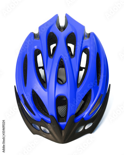 Blue bicycle helmet isolated on white background