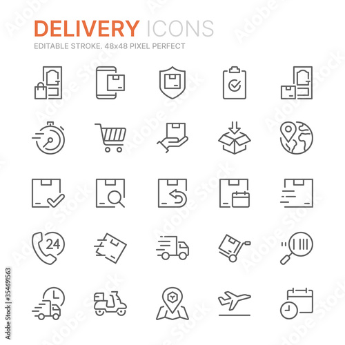Collection of delivery related line icons. 48x48 Pixel Perfect. Editable stroke